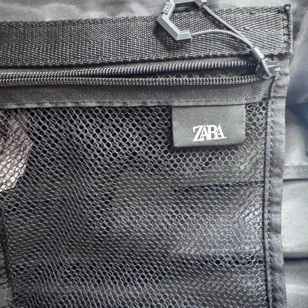 Zara Black Rubberized Minimalist Backpack Matte X-Buckle Techwear Bag